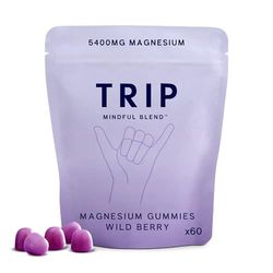 TRIP Magnesium Gummies, Wild Berry, 5400mg Magnesium Citrate per pack, 90mg x 60 Gummies, Highly Absorbable for Stress/Anxiety Relief, Electrolyte Balance, Plant-Powered, Sugar-Free & 3rd Party Tested