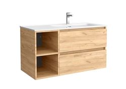 Salgar Mueble de Baño Bequia Plus 90 cm 2 cajones y Coqueta Izquierda 2 Huecos Roble con Lavabo Integrado