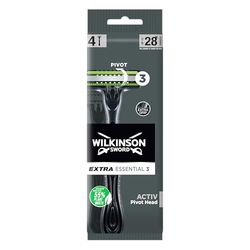 Wilkinson Sword Extra 3 Activ – Maquinilla de Afeitar Desechable de 3 hojas con Banda Lubricante de Aloe Vera y Cabezal de Afeitado Giratorio Para Conseguir un Afeitado Preciso – Pack 4 maquinillas