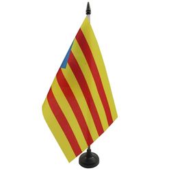 AZ FLAG - Drapeau De Table Catalogne Estelada - Drapeau Catalan Indépendentiste - Cataluña De Bureau 100% Polyester Avec Hampe De 25cm Et Socle En Plastique Noir - 20g - 21x14 cm