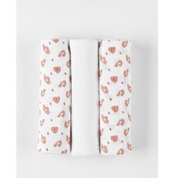 NOUKIE'S - Set van 3 hydrofiele doeken Babou & Kendi - Biologische mousseline - Beige/Cappucino - Luipaardprint