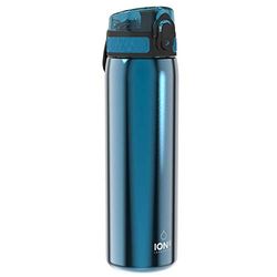ION8 Lichtgewicht Stalen Waterfles, 600 ml/20 oz, Zonder Isolatie, Lekvrij, Makkelijk te Openen, Veilige Vergrendeling, Vaatwasserbestendig, Flipcover, Draaggreep, Duurzaam, Blauw
