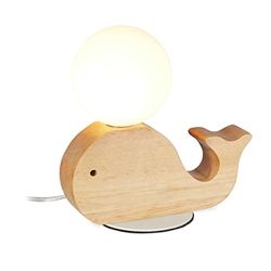 relaxdays Lampada da Comodino per Bambini, G9 7W Balena Decorativa in Legno Sfera Luminosa LED 20x20x10, Naturale, bianco-marrone, 1 py