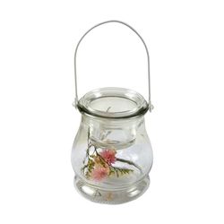 Homéa, Theelichthouder van glas, gedroogde bloemen + handvat, D8 x H 9,7 cm, pure harmonie