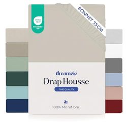Dreamzie Drap Housse 120x200 Bonnet 35 cm pour Matelas Épais - 100% Microfibre - Beige, Certifié sans Produits Chimiques (Oeko TEX), Drap Housse avec Élastique Complet