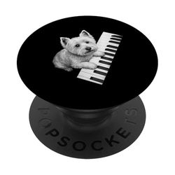 West Highland White Terrier Playing Piano Pianist Dog Lover PopSockets Adhesive PopGrip