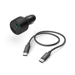 Hama 32W Chargeur Allume Cigare Rapide Compatible iPhone, Samsung, MacBook - [PD + QC 3.0] [Recharge Optimisée] [1 Port USB C / 1 Port USB A] [Câble Inclus] Noir