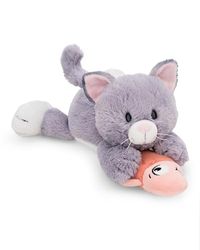 NICI 62153 Gatto di peluche morbido con pesciolino, tenero pupazzo per coccole e giochi, per adulti e bambini, 30 cm, grigio