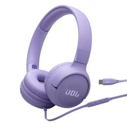 JBL Tune 520 C Przewodowe Słuchawki Nauszne z Mikrofonem, Komfortowym Dopasowanie, JBL Pure Bass, Złączem USB-C, Składaną Konstrukcją i Nieplączącym się Kablem, Fioletowe