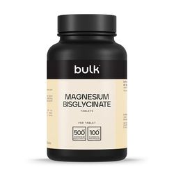 Bulk Comprimés de bisglycinate de magnésium, 500mg, 60 Comprimés, Absorption élevée, Favorise la fonction musculaire, Sommeil, Santé osseuse et énergie, Végan, Sans OGM, Les emballages peuvent varier