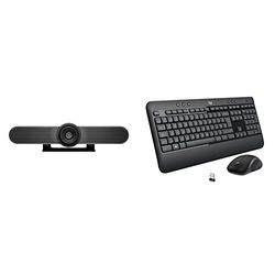 Logitech MeetUp Video Conferencing System, Black & MK540 Advanced Wireless Keyboard and Mouse Combo for Windows, 2.4 GHz Unifying USB-Receiver, Multimedia Hotkeys, Black