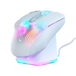 Turtle Beach Kone XP Air - Souris Gaming RGB Ergonomique, Personnalisable et sans Fil, capteur Optique 19 000 PPP, autonomie de Batterie de 100h, Station de Charge, éclairage AIMO RGB - Blanc
