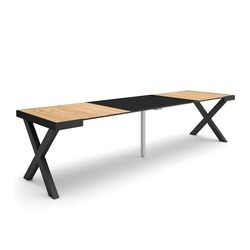 Skraut Home | Mesa Consola Extensible | Mesa Comedor Plegable | 300 | para 14 comensales | Patas Madera Maciza | Estilo Moderno | Roble y Negro