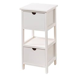 Baroni Home Nachtkastje, woonkamerkast, slaapkamer, badkamer, multifunctionele kast, kleur wit, 2 laden, 1 plank, afmetingen 30 x 30 x 61 cm