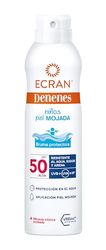 Ecran Denenes - Bruma Protectora Solar Piel Mojada FPS 50+ para Niños en Spray, 80 Minutos de Protección UVB, UVA e IR-A, con Extracto de Algodón y Vitamina E, Pieles Sensibles y Atópicas - 250 ml