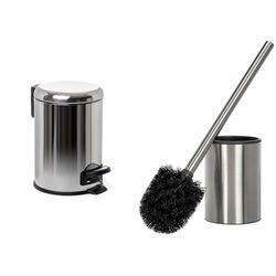 TATAY Cestino da bagno in acciaio inox con pedale, capacità 3L, interno rimovibile, chiusura a scatto ammortizzata + spazzola da bagno satinata, struttura in acciaio inox