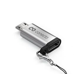 conecto, Adaptador Micro USB a USB-C, Compatible con OTG, Compatible con Dispositivos Apple, Bicicletas eléctricas, Incluye Bucle/mosquetón, Carcasa de Aluminio, Plateado, Juego de 2