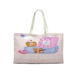 Bonamaison Bolso De Mano Impreso, 100% Algodón, Bolso de la Compra Reutilizable, Bolso De Compras, Ecológico, Plegable, Bolso de Tela de Lona con Asas, 50x40 Cm - Diseñado y Fabricado en Turquía