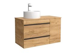 Cygnus Bath Mueble de Baño Born Plus 90cm Roble | Lavabo sobre encimera Porcelana Lado Reversible 1P