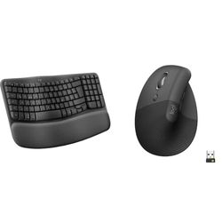 Logitech Wave Keys draadloos ergonomisch toetsenbord - Grafiet, Duitse QWERTZ indeling & Logitech Lift Left Vertical Ergonomische Muis, Draadloos, Bluetooth of Logi Bolt USB-ontvanger - Grafiet