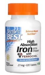 Doctor's Best Fer à Haute Absorption, 27mg - 120 comprimés - Soutien pour la Santé Sanguine