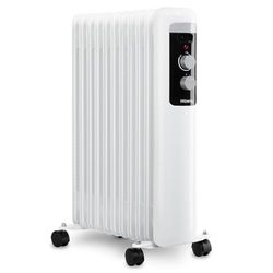 H.Koenig WARM110 Oliebadradiator, 3 standen, elektrische radiator, laag stroomverbruik, automatische uitschakeling, regelbare thermostaat, mobiele radiator, wit, 2500 W
