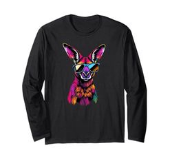 Kangaroo Wearing Sunglasses Funny Animal Colorful Kangaroo Long Sleeve T-Shirt