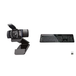 Logitech C920S HD Pro Webcam, Full HD 1080p/30fps Video Calling, Clear Stereo Audio, HD Light Correction - Black & K750 Wireless Solar Keyboard for Windows, 2.4GHz Wireless with USB Unifying Receiver