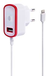 One Plus 801085 Carregador Setor 2 em 1 com cabo para Apple iPhone 5/6/7/8, branco e vermelho