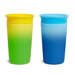 Munchkin Vaso Aprendizaje para Bebé y Niños Pequeños, Set de Vasos 360°, Vaso Antiderrame Libre de BPA para Bebés a Partir de los 12 Meses, Apto para Lavavajillas, Lote de 2 x 266 ml, Amarillo/Azul