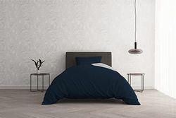Italian Bed Linen Juego de Funda nórdica “Natural Colour”, Doble pequeño, Azul Oscuro/Gris Claro.