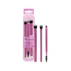 Real Techniques Trio de pincéis de maquilhagem Eye Shade & Blend, para sombra e delineador de olhos, ferramentas de maquilhagem para moldar e pentear sobrancelhas, 3 unidades