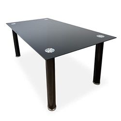 Somnia Descanso - Mesa de Cristal de Comedor o Cocina con Patas Negras Modelo Tucan, Práctica y Funcional. Medidas: 140 cm (Largo) x 80 cm (Ancho) x 74 cm (Alto)