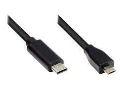 Good Connections® USB 2.0 aansluitkabel - USB-C™ stekker naar USB 2.0 Micro B-stekker - koperen ladder, dubbele afscherming, 480 Mbit/s gegevensoverdracht - zwart - 3 m