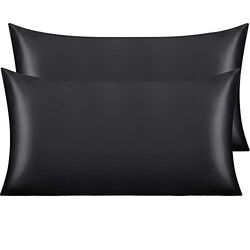 NTBAY 2 Fundas de Almohada de satén de Seda de 40 x 80 cm para Cabello y Piel, lujosas y sedosas, estándar, con Cierre de Hotel, Color Negro