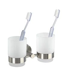Wenko Bosio - Soporte Doble para Vaso de Dientes, de Acero Fino Inoxidable y Vidrio, Aspecto Mate