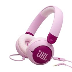 JBL Junior 320, bedrade on-ear koptelefoon voor kinderen met ingebouwde microfoon, JBL Safe Sound, laag volume, 12 mm dikke zachte pad en sticker set, ultraportabel ontwerp, in Paars