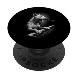 English Bull Terrier Playing Keyboard Piano Player Dog Lover PopSockets Adhesive PopGrip