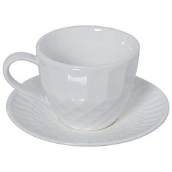 DRW Set di 6 tazze da tè in porcellana e con scatola regalo in bianco tazza 10,5 x 8,2 cm, piatto 6,5 cm