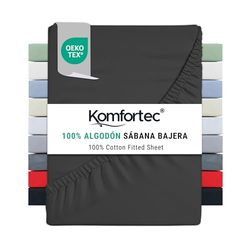 Komfortec Sábana Bajera Ajustable de 160 x 200 cm, 100% algodón, Antracita