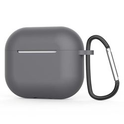 Compatible avec Apple AirPod 3ème génération 2021 - Coque de Protection en Silicone avec Porte-clés - LED Avant Visible - Gris