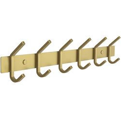 SAYONEYES Brushed Gold Coat Rack Wall Mount with 6 Double Hooks for Hanging – 17 Inch Heavy Duty SUS304 Stainless Steel Rustic Coat Hooks – Hat, Clothes, Purse, Towel Wall Hooks – 1 Pack