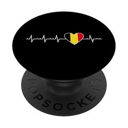 Bélgica Heartbeat Design Bandera belga Corazón Identidad belga PopSockets PopGrip Adhesivo