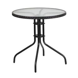 Flash Furniture 28 inch rond getemperd glas metalen tafel met rotan rand modern 28' Transparant en zwart rotan.