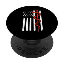 Patriotic Medical Doctor US Flag Rod of Asclepio Symbol PopSockets PopGrip Adhesivo