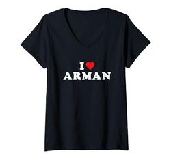 Donna Regalo per il nome di Arman, I Heart Arman I Love Arman Maglietta con Collo a V