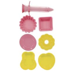 Fackelmann 44896 Set de 7 ustensiles de pâtisserie avec stylo de décoration, mini moules, kit enfant, moule fantaisie, seringue pâtisserie, Silicone, Thermoplastique, Rose, Jaune, De 5,3 cm à 12 cm