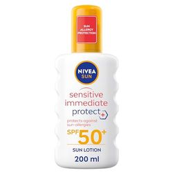NIVEA SUN Sensitive Allergy Immediate Protect Spray SPF 50+ (200ml), Sun Cream for Sensitive Skin, Sun Protection Factor 50+, Water-Resistant Sunscreen Spray