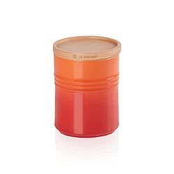 Le Creuset Middelgrote voorraadpot van aardewerk met houten deksel, aardewerk, 540 ml, 10 cm, Oranjerood