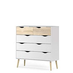 Dmora - Cassettiera Clothilde, Settimino multiuso, Comò camera da letto, Mobile con cassetti, 98x39 h100 cm, Bianco e Quercia